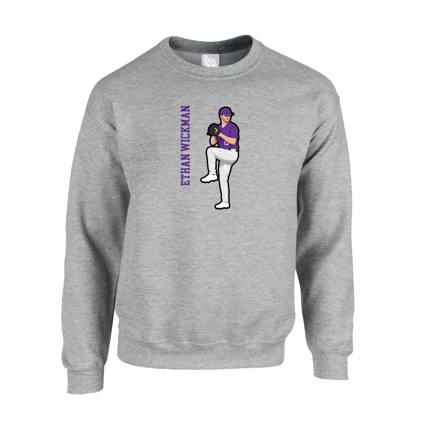 Fleece Crew — Name Vertical in Grey