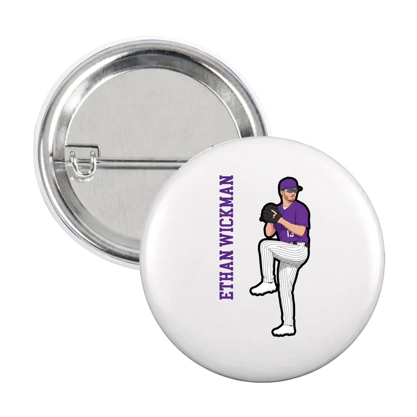 Game Day Button — Name Vertical in White