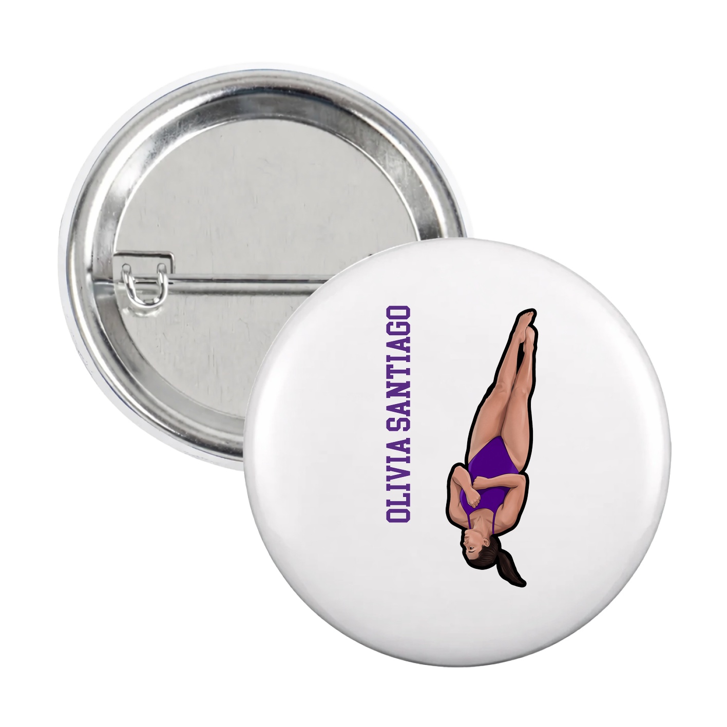 Game Day Button — Name Vertical in White