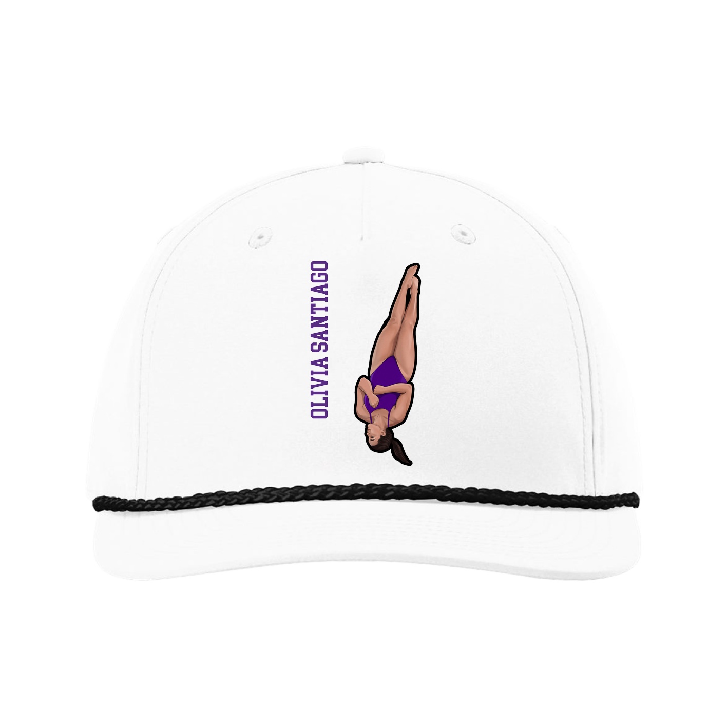 Five-Panel Classic Rope Cap — Name Vertical in White