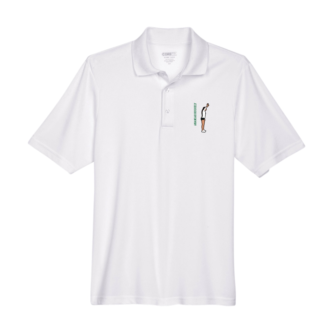 Performance Polo — Name Vertical in White