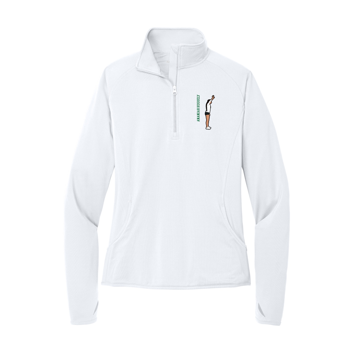 Women's Q-Zip Pullover — Name Vertical in White