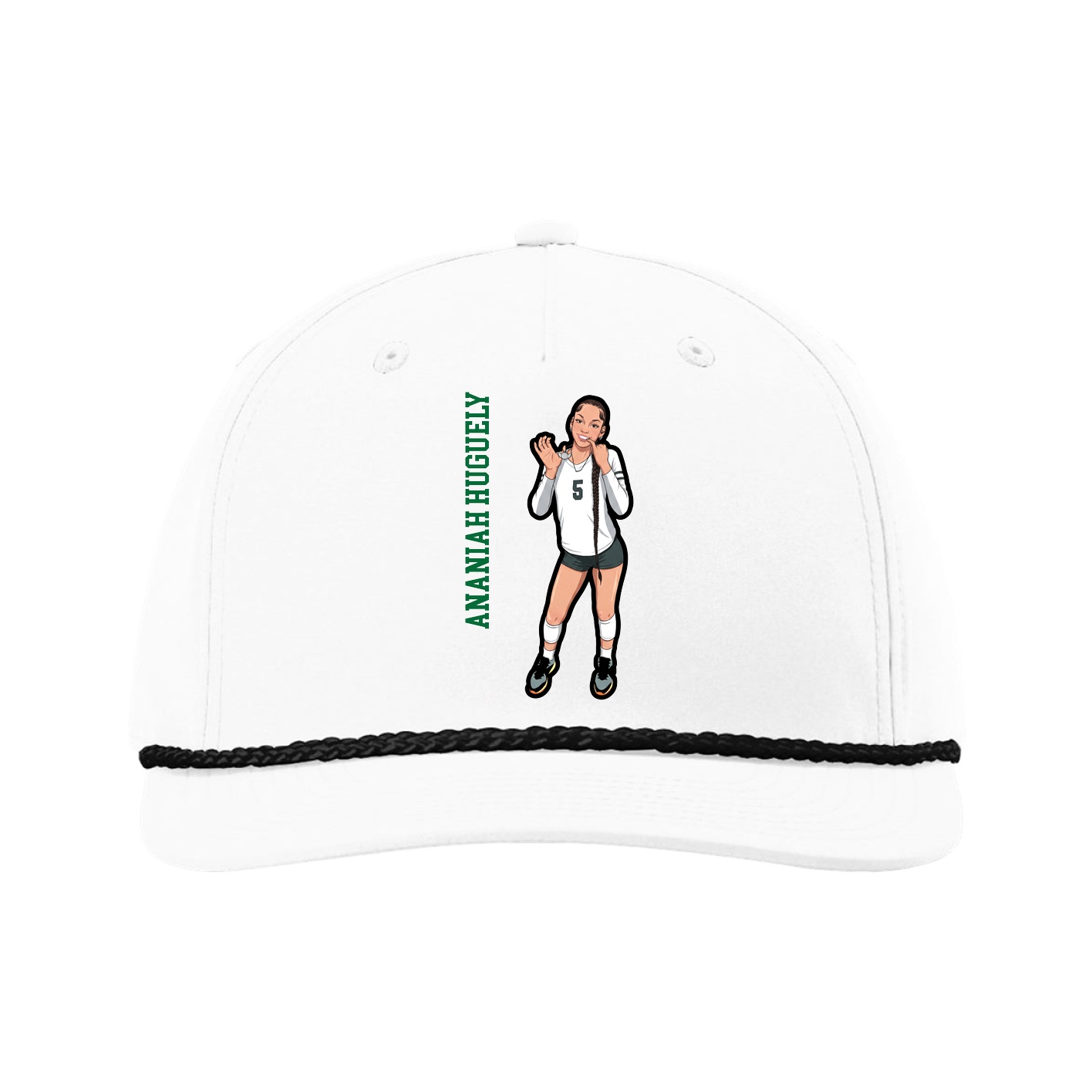 Five-Panel Classic Rope Cap — Name Vertical in White
