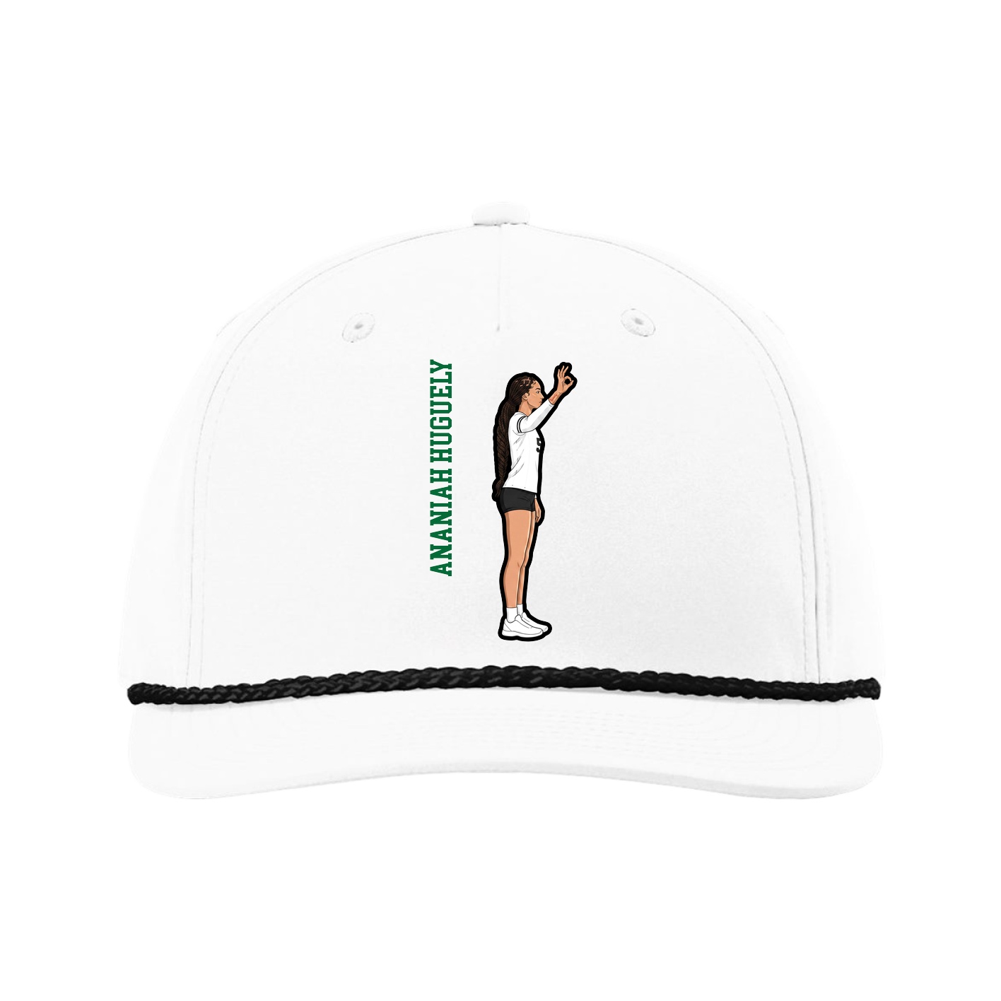 Five-Panel Classic Rope Cap — Name Vertical in White