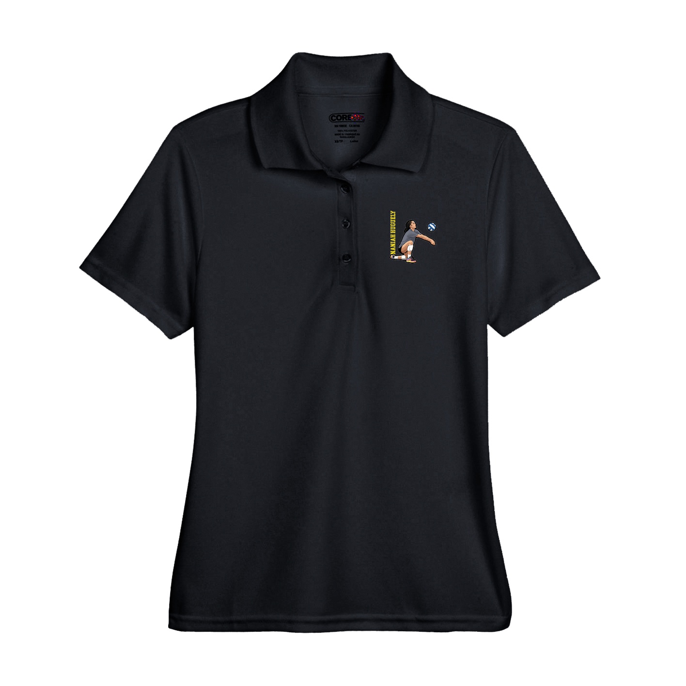 Performance Polo — Name Vertical in Black