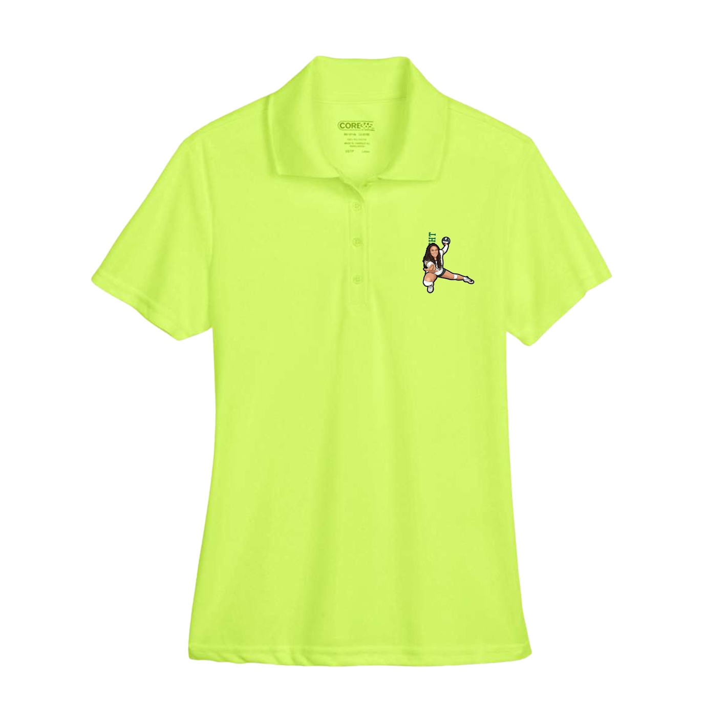 Womens Performance Polo — Name Vertical in Yellow