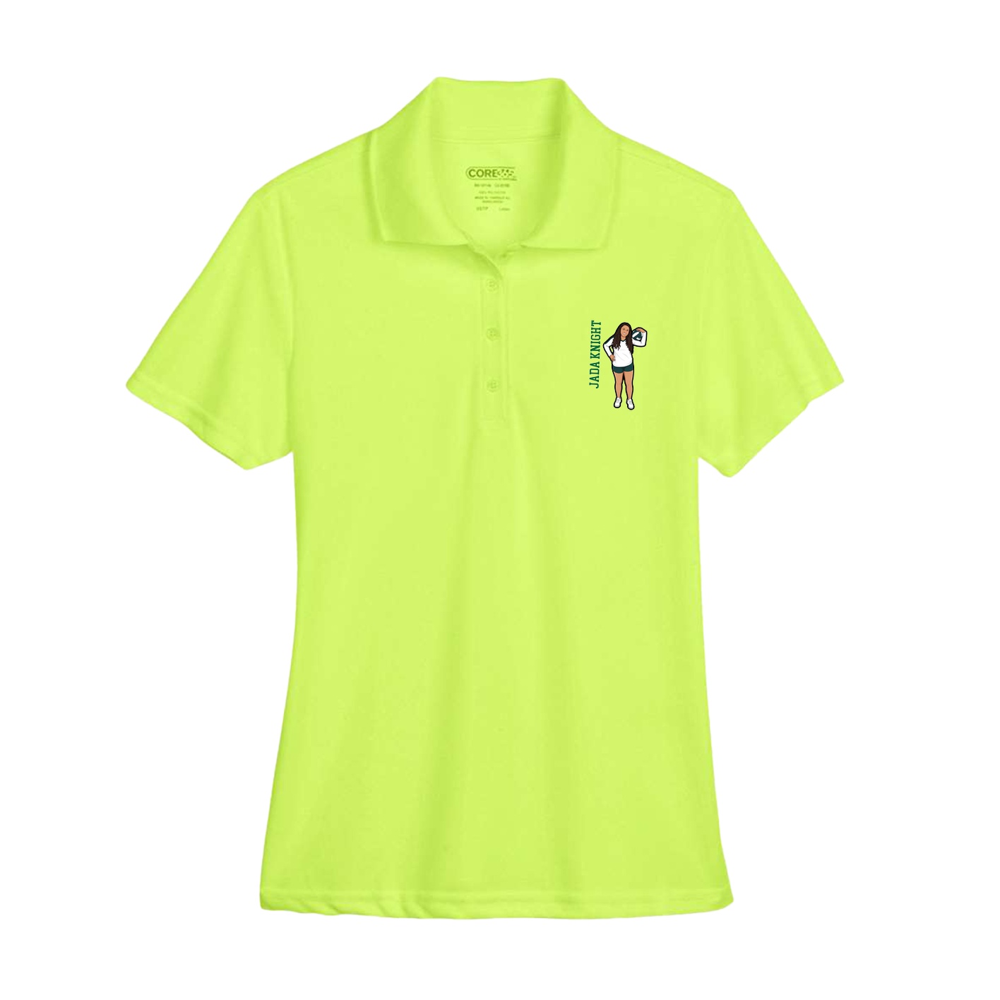 Womens Performance Polo — Name Vertical in Yellow