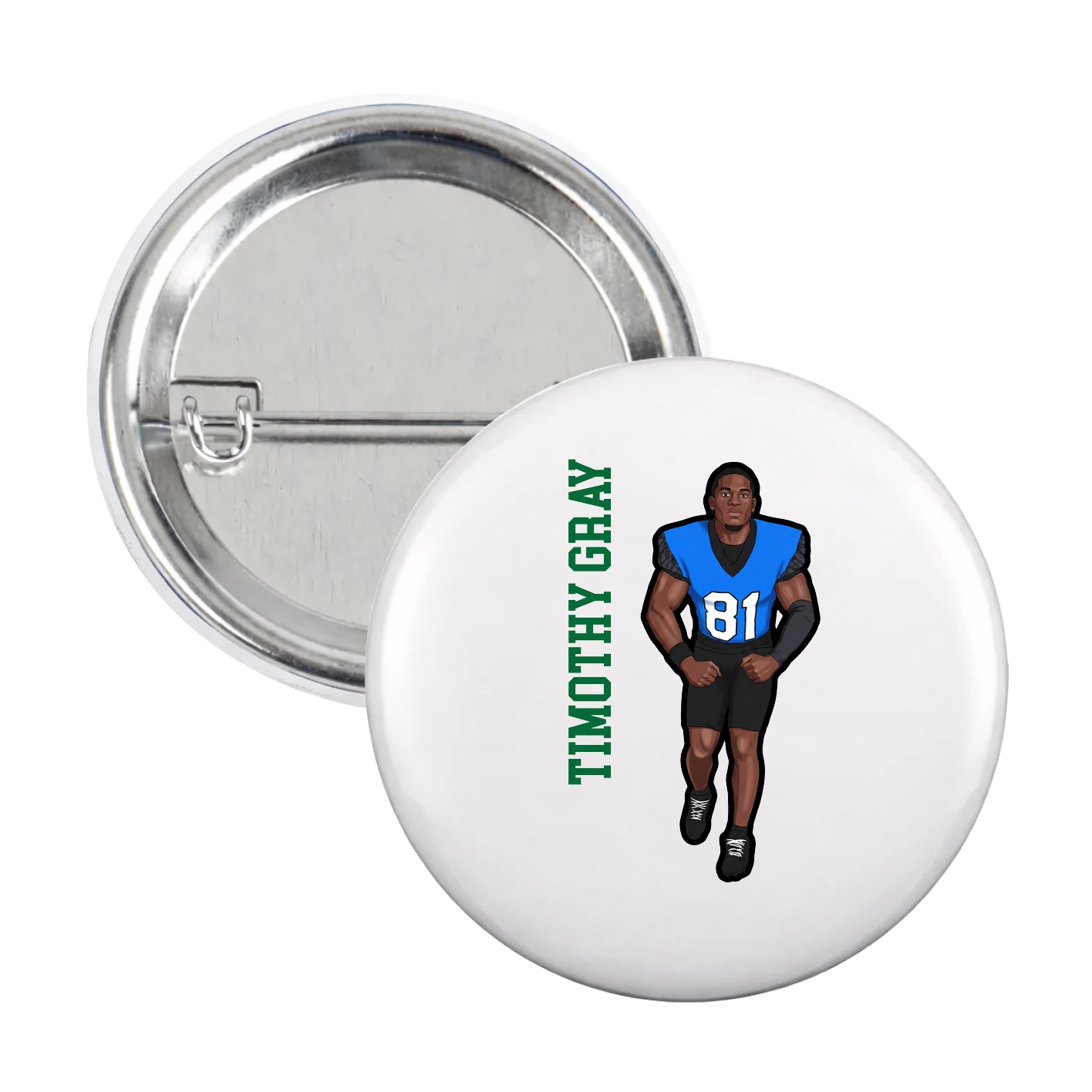 Game Day Button — Name Vertical in White