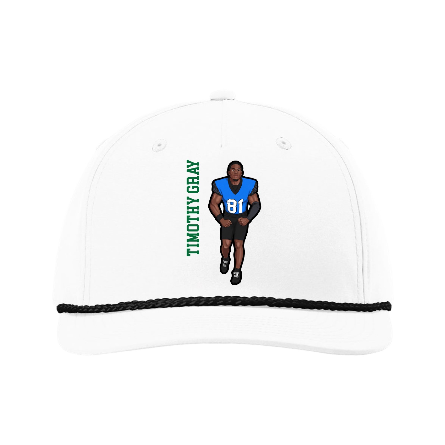 Five-Panel Classic Rope Cap — Name Vertical in White