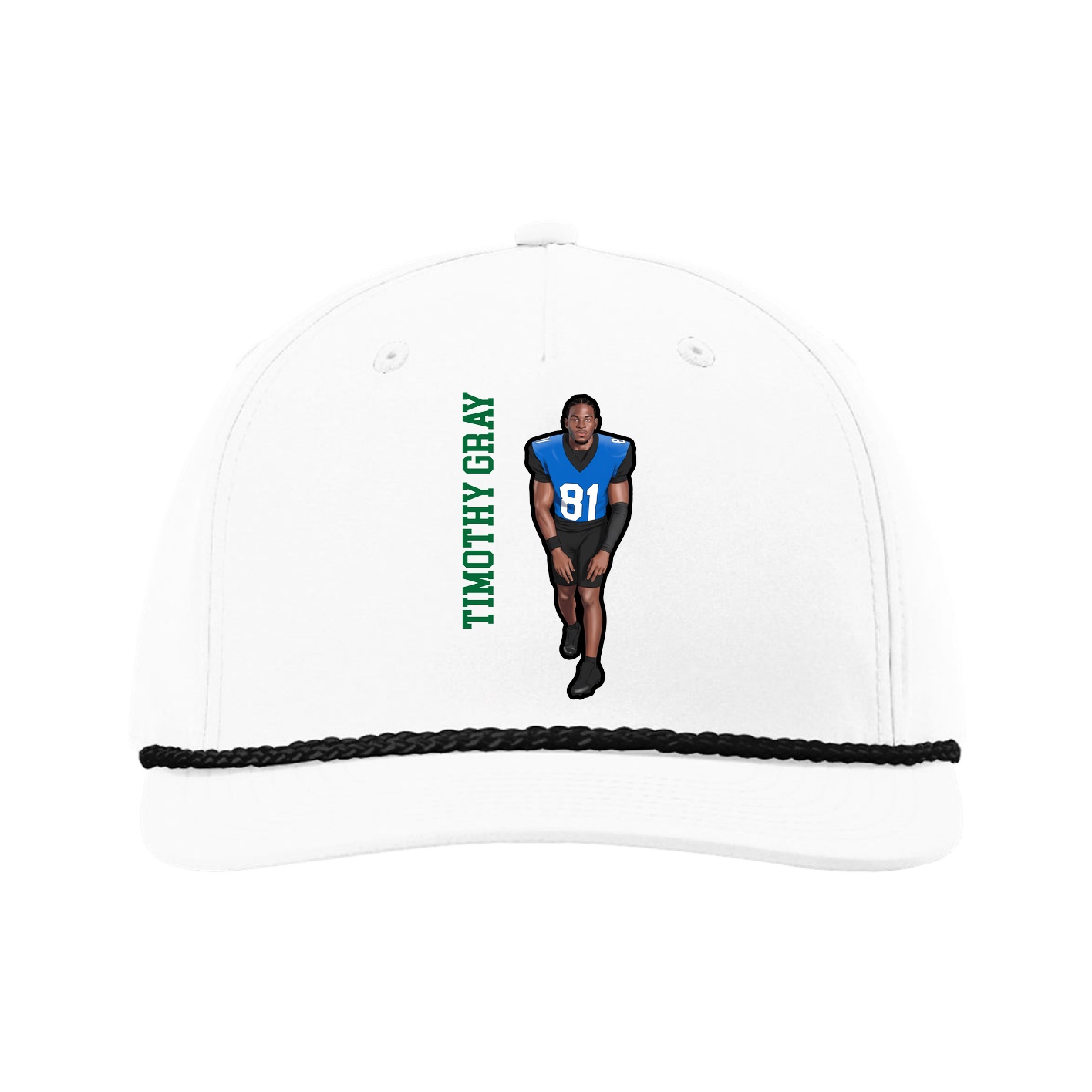 Five-Panel Classic Rope Cap — Name Vertical in White