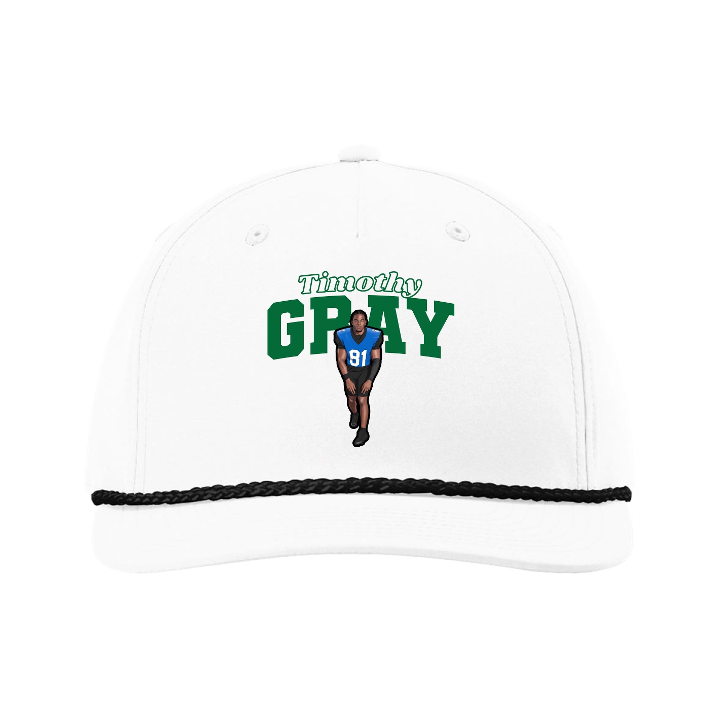 Five-Panel Classic Rope Cap — Name Arch in White