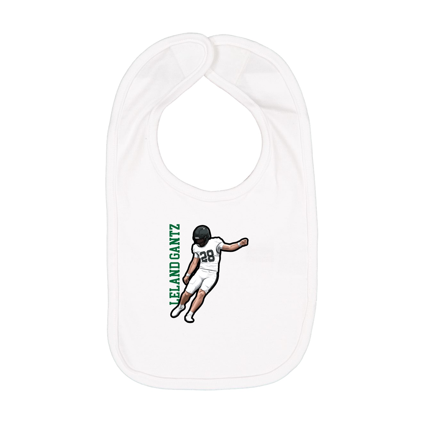 Infant Bib — Name Vertical in White