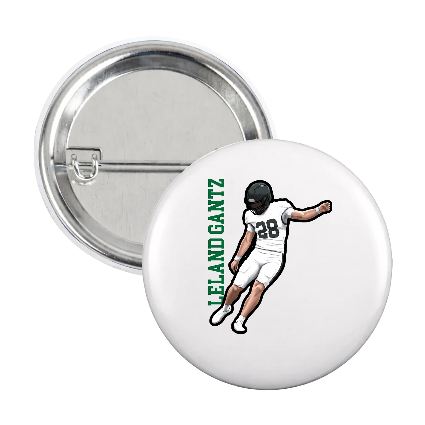 Game Day Button — Name Vertical in White