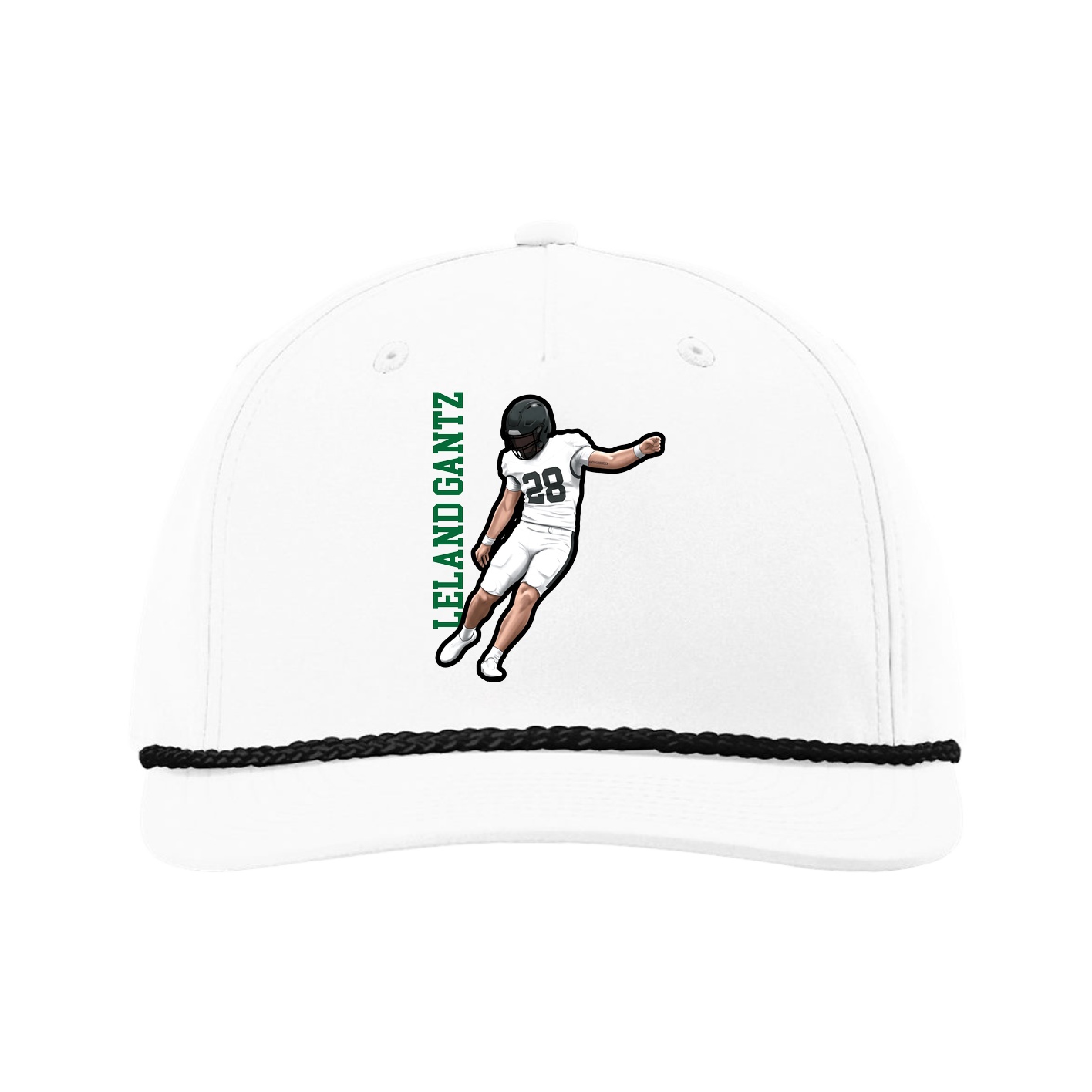 Five-Panel Classic Rope Cap — Name Vertical in White