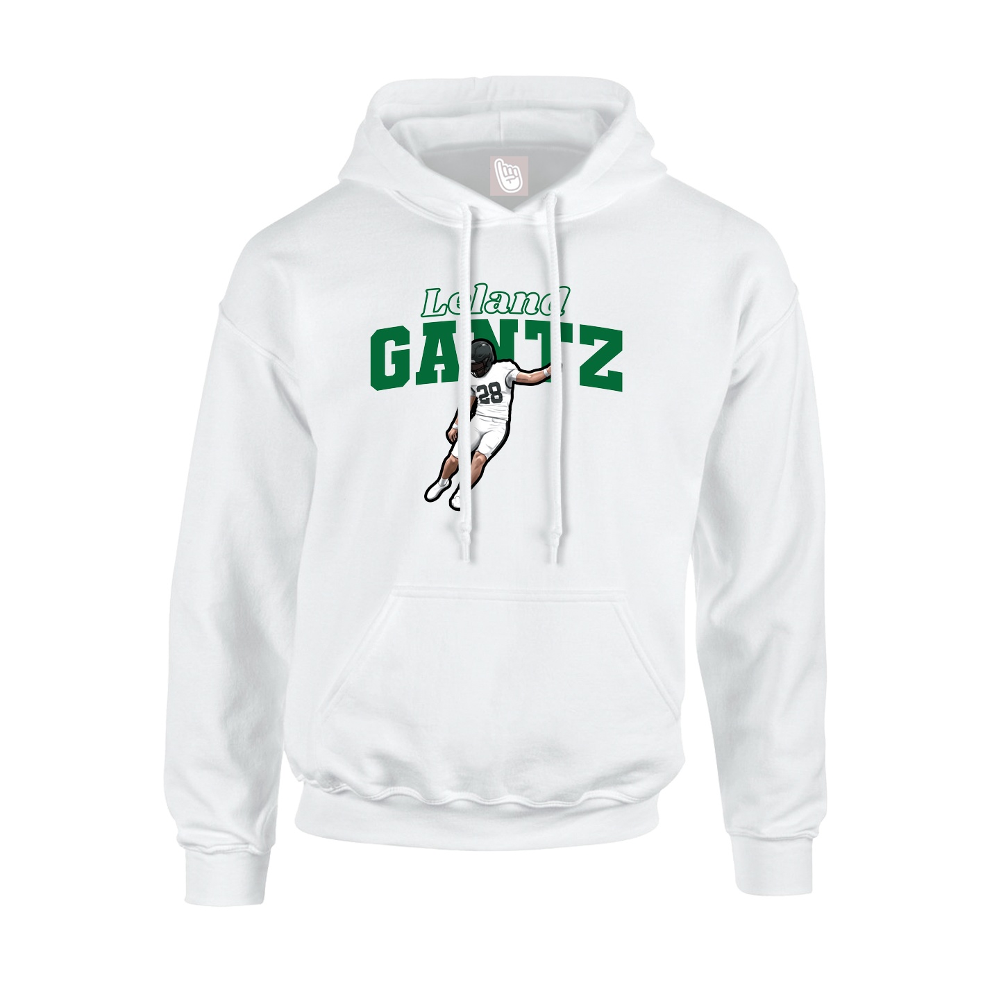 Youth Hoodie — Name Arch in White