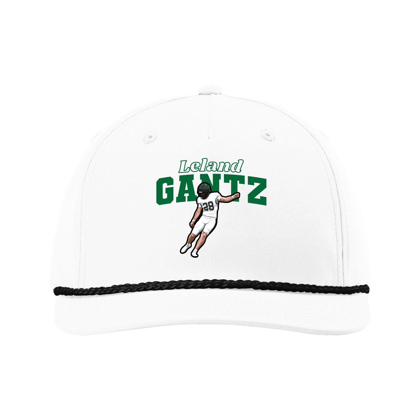 Five-Panel Classic Rope Cap — Name Arch in White