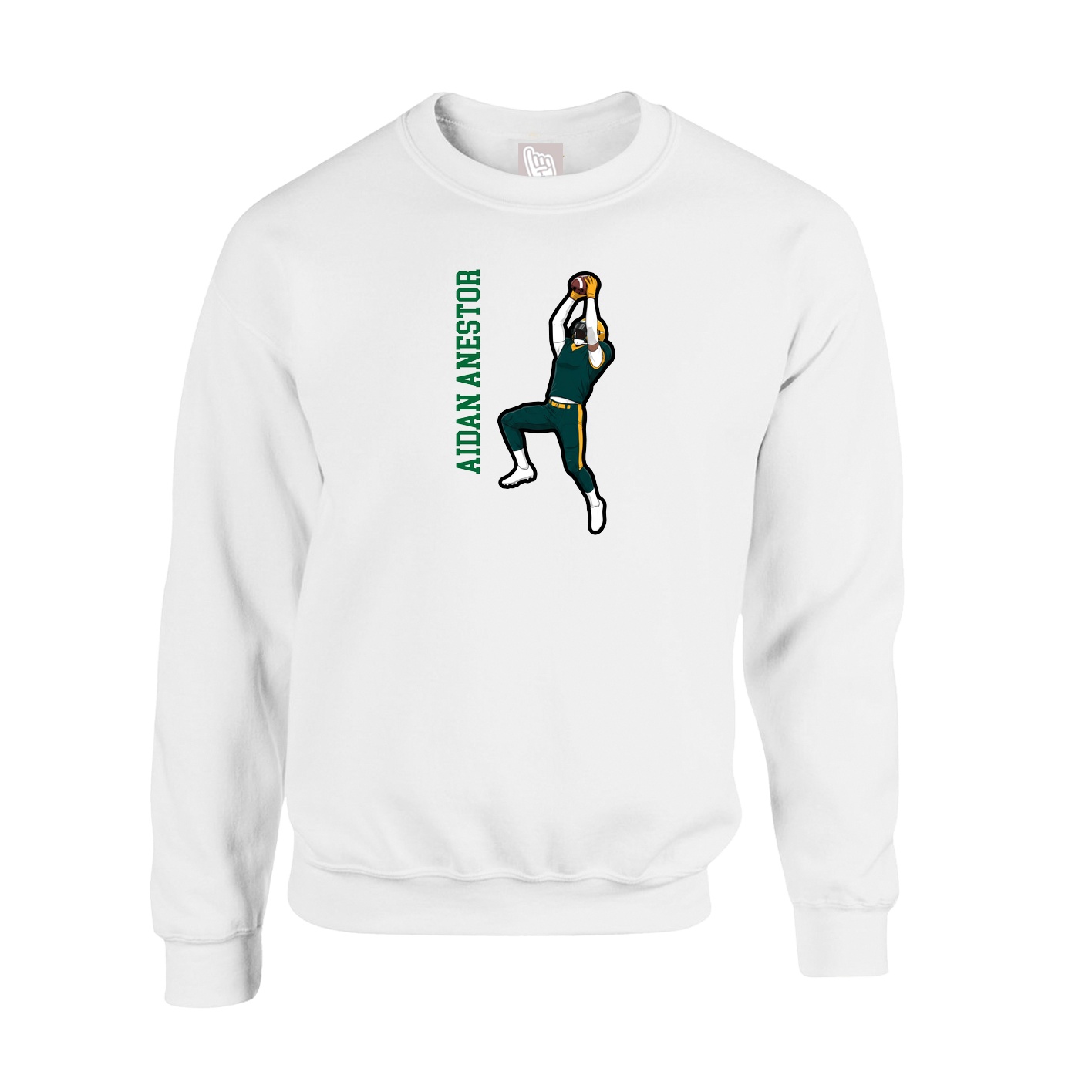 Fleece Crew — Name Vertical in White