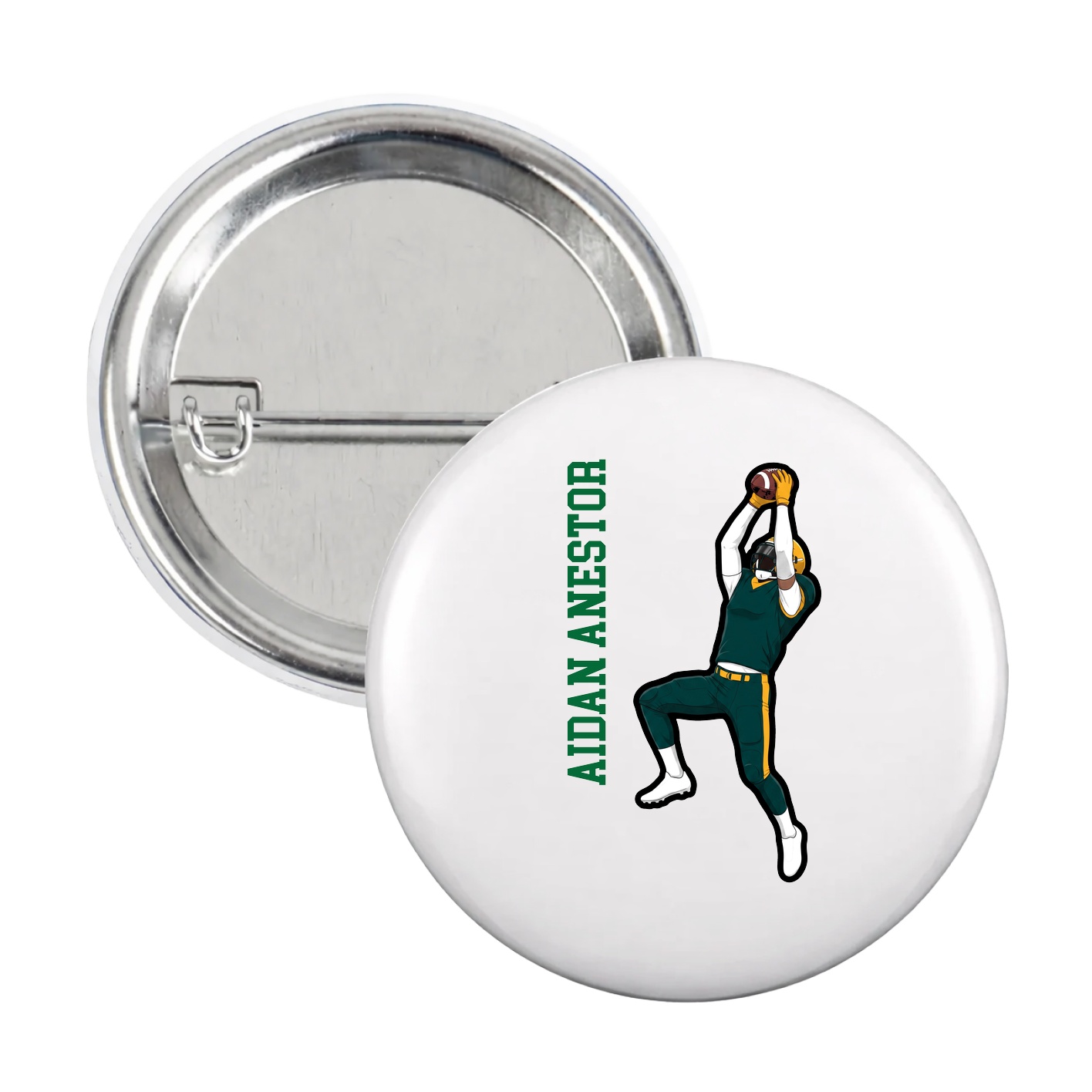 Game Day Button — Name Vertical in White
