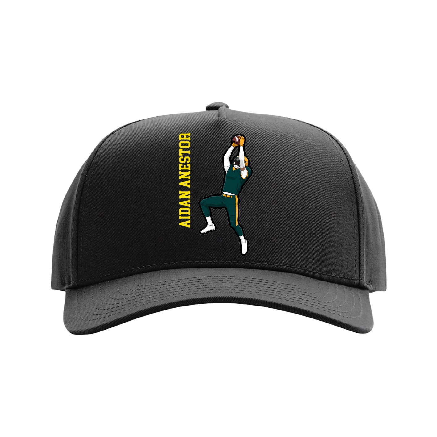 Full Fabric Five-Panel Champ Cap — Name Vertical in Black