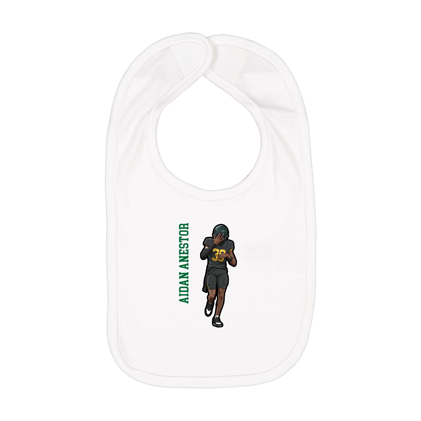 Infant Bib — Name Vertical in White