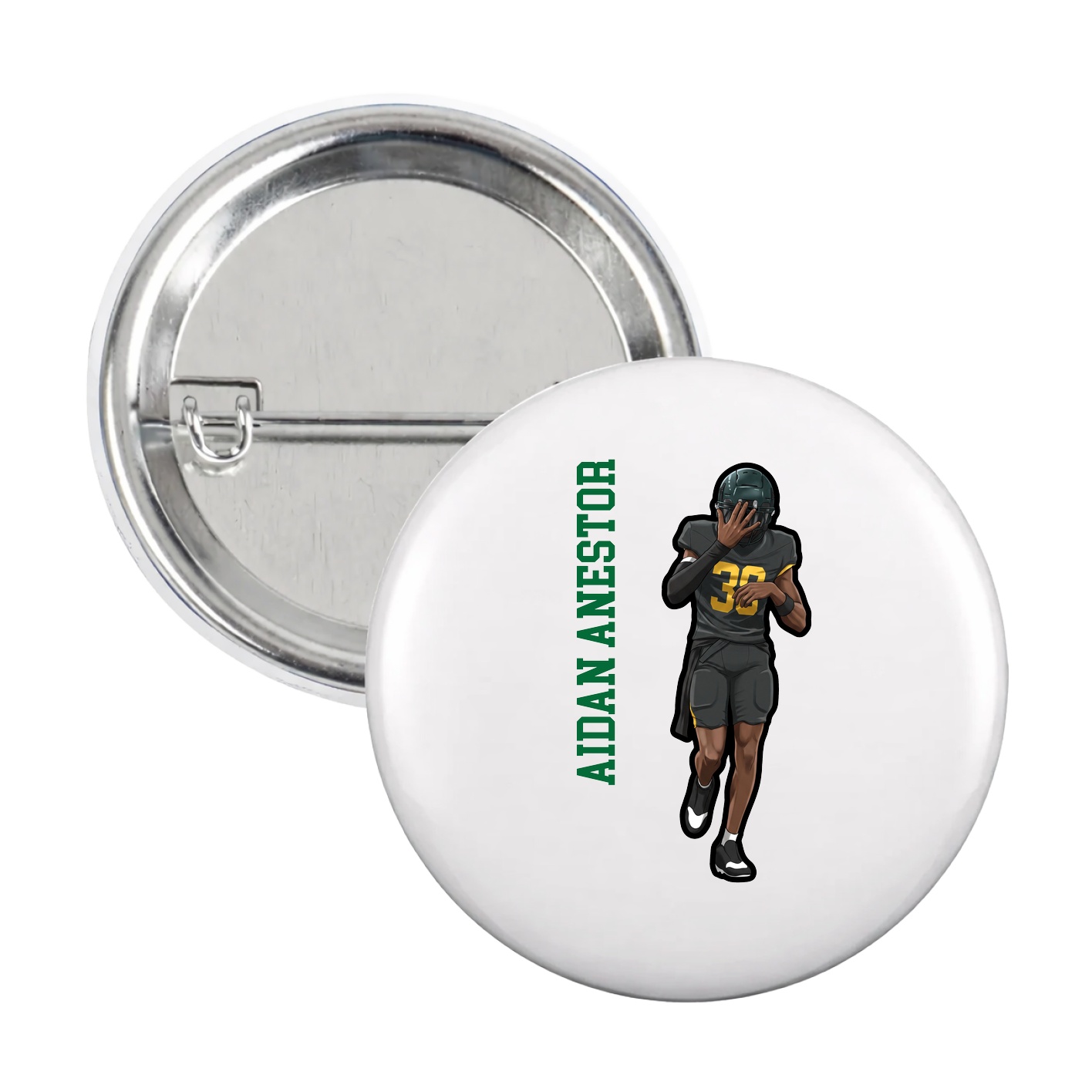 Game Day Button — Name Vertical in White
