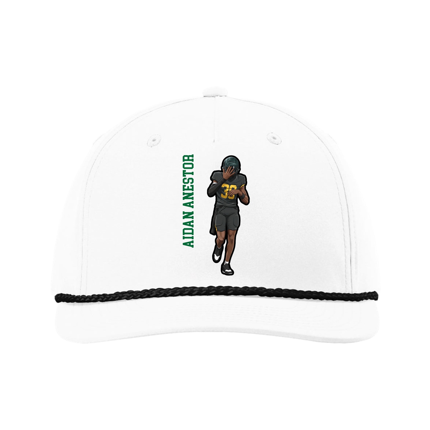 Five-Panel Classic Rope Cap — Name Vertical in White