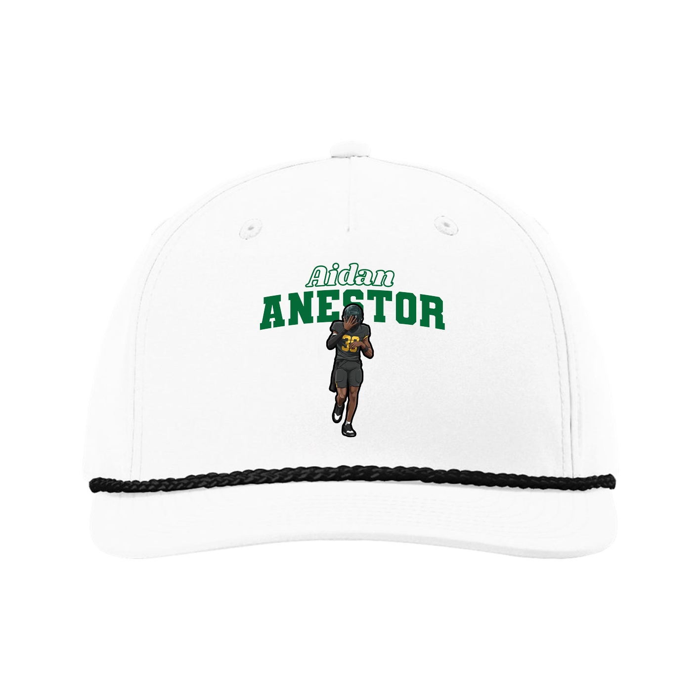 Five-Panel Classic Rope Cap — Name Arch in White