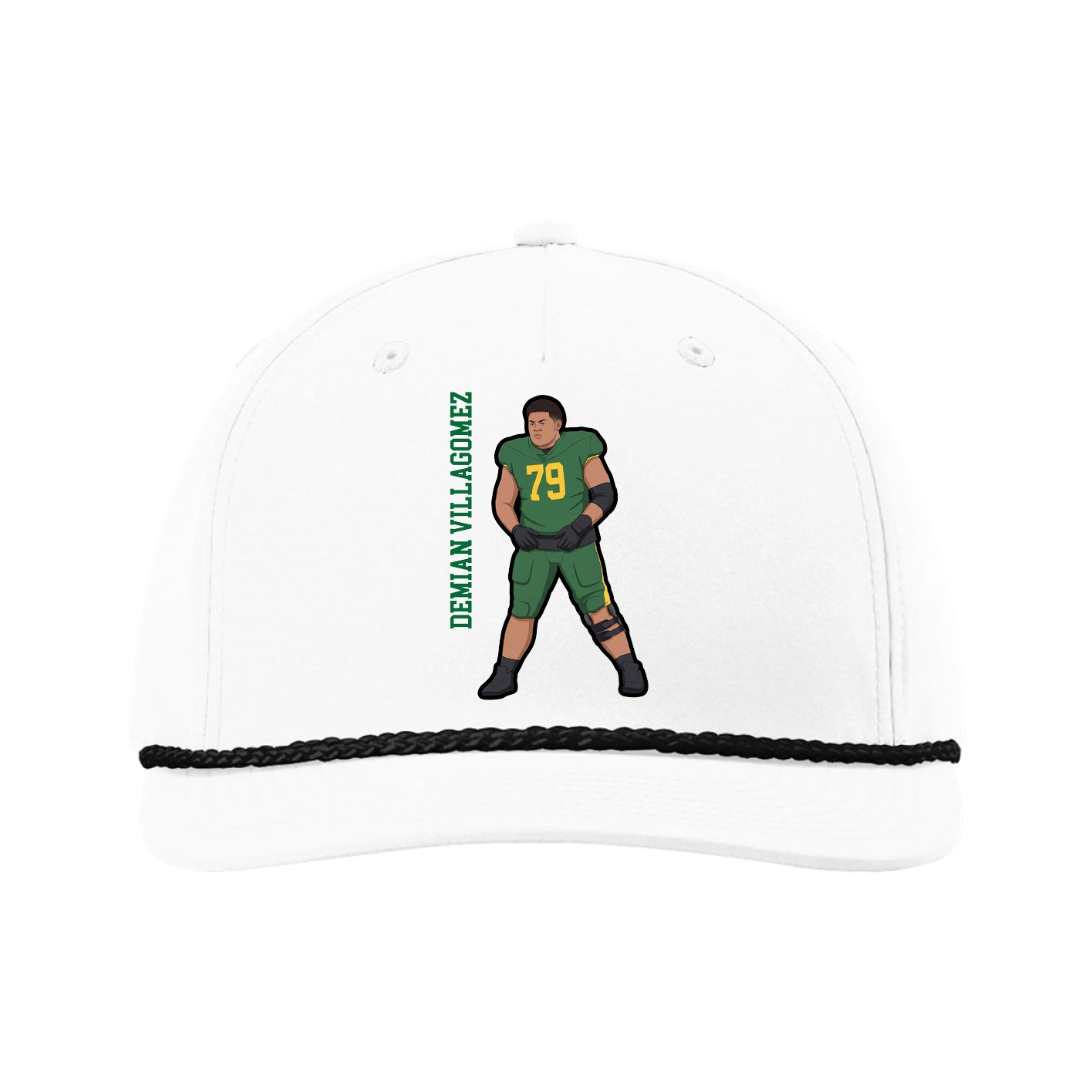 Five-Panel Classic Rope Cap — Name Vertical in White