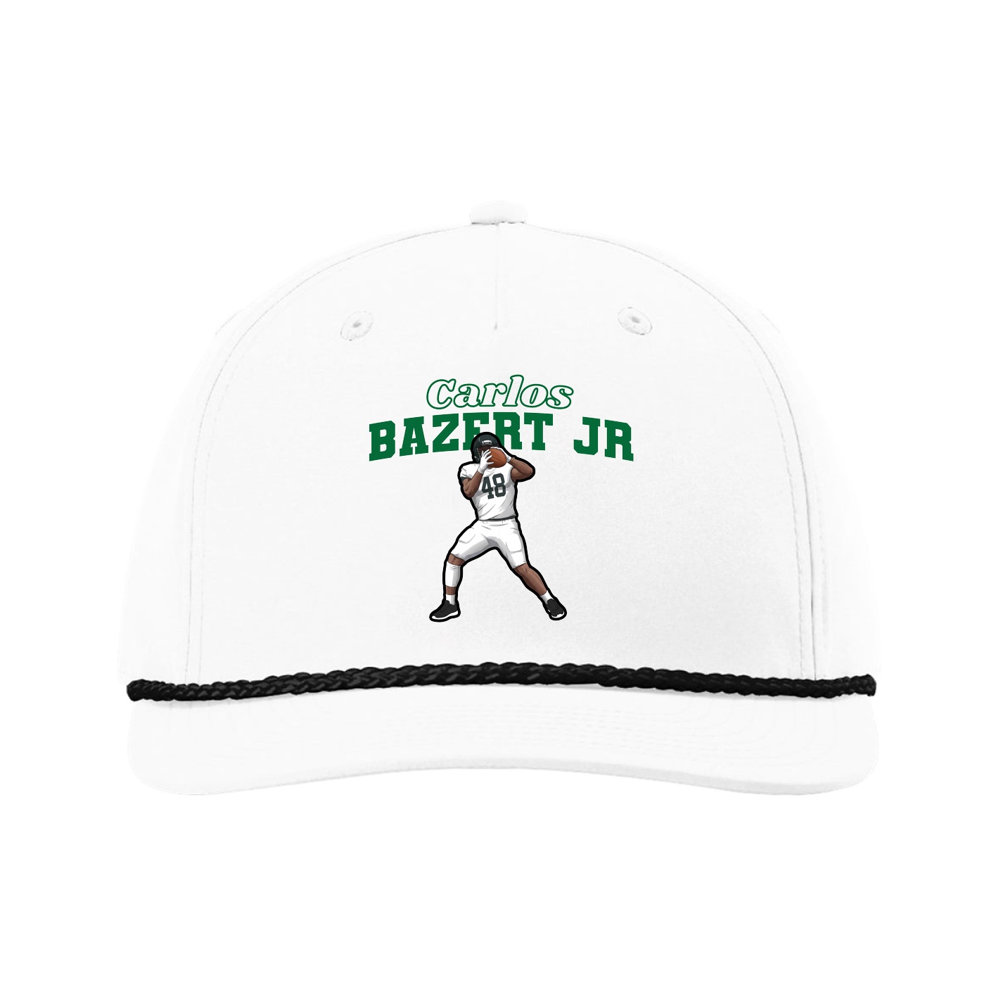 Five-Panel Classic Rope Cap — Name Arch in White