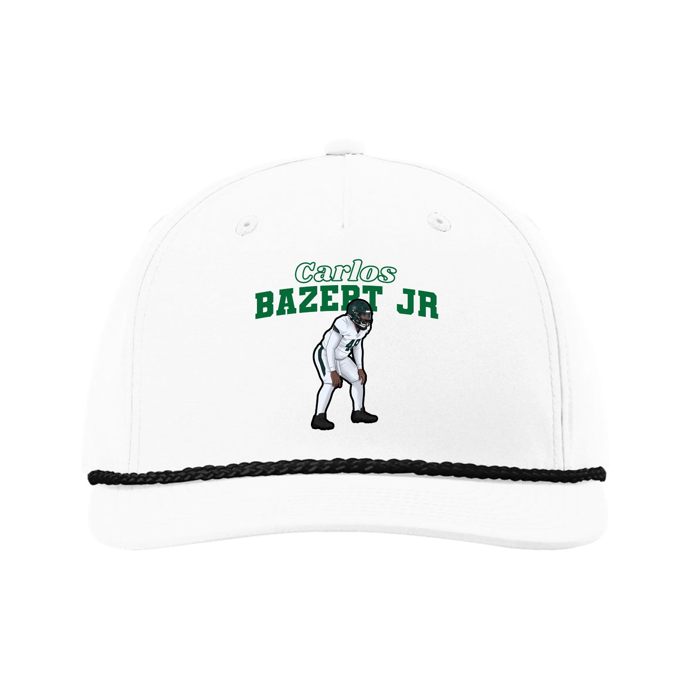 Five-Panel Classic Rope Cap — Name Arch in White