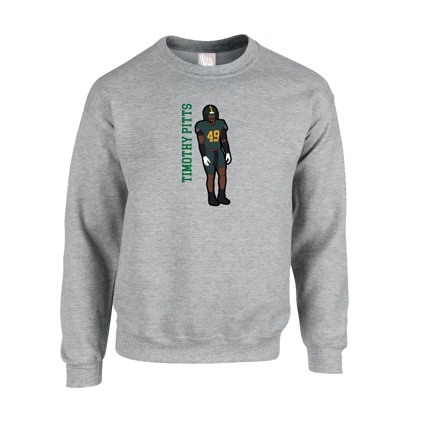 Fleece Crew — Name Vertical in Grey