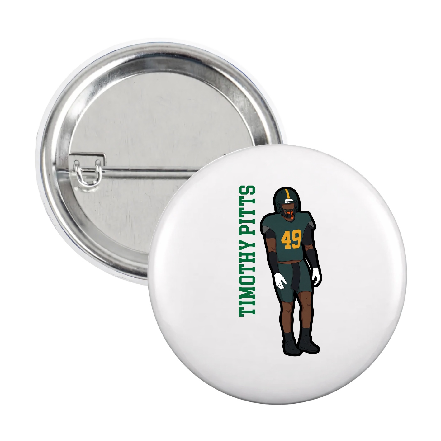 Game Day Button — Name Vertical in White