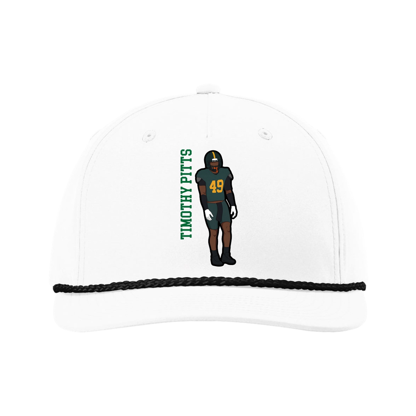 Five-Panel Classic Rope Cap — Name Vertical in White