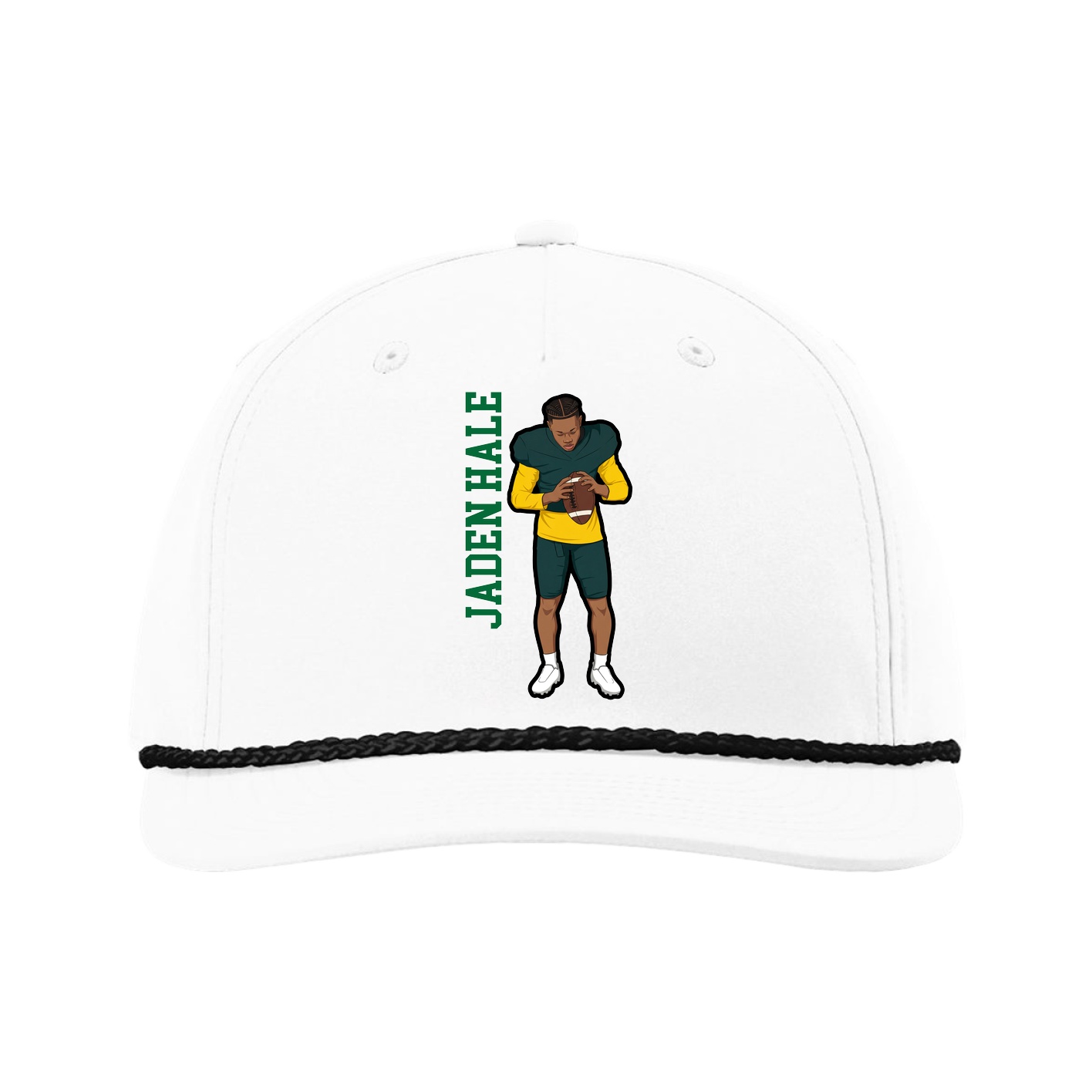 Five-Panel Classic Rope Cap — Name Vertical in White