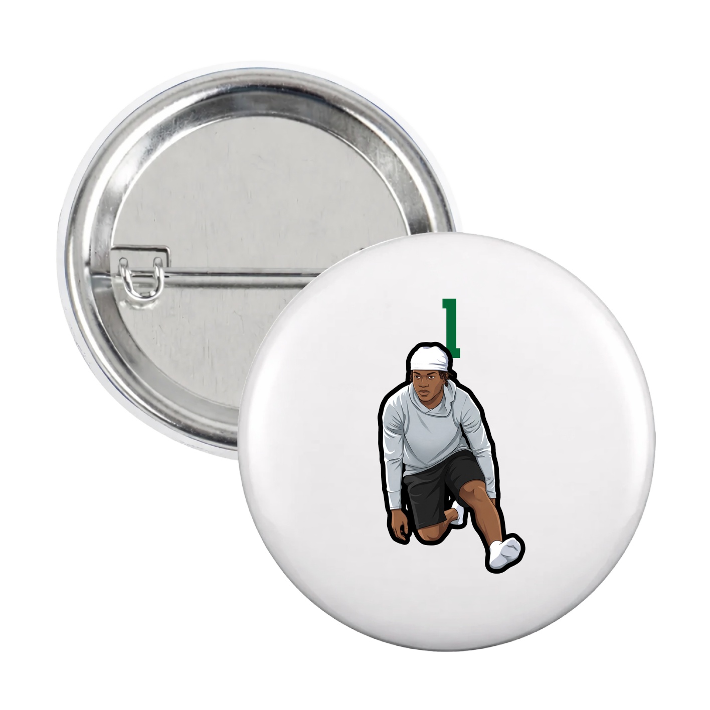 Game Day Button — Number Top in White