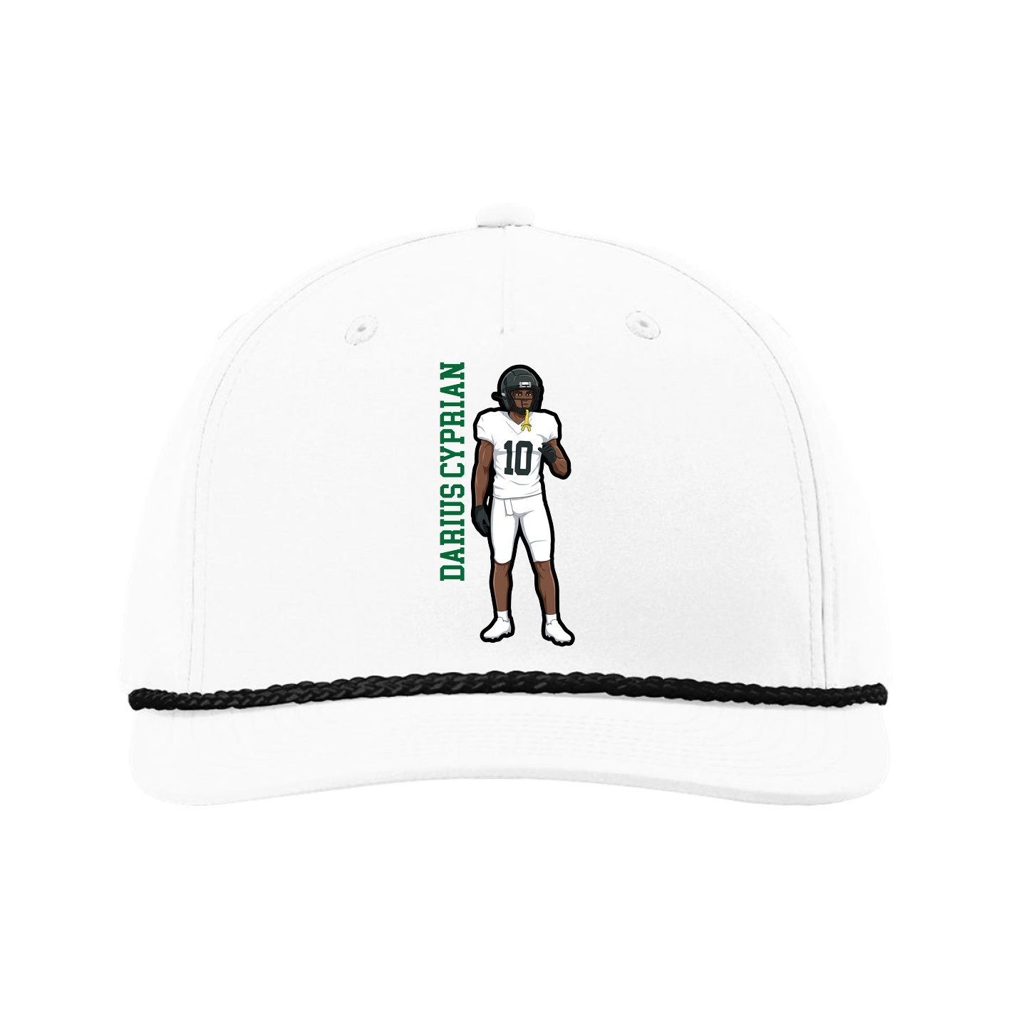 Five-Panel Classic Rope Cap — Name Vertical in White