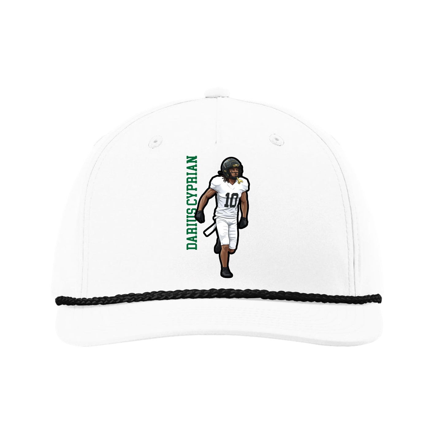 Five-Panel Classic Rope Cap — Name Vertical in White
