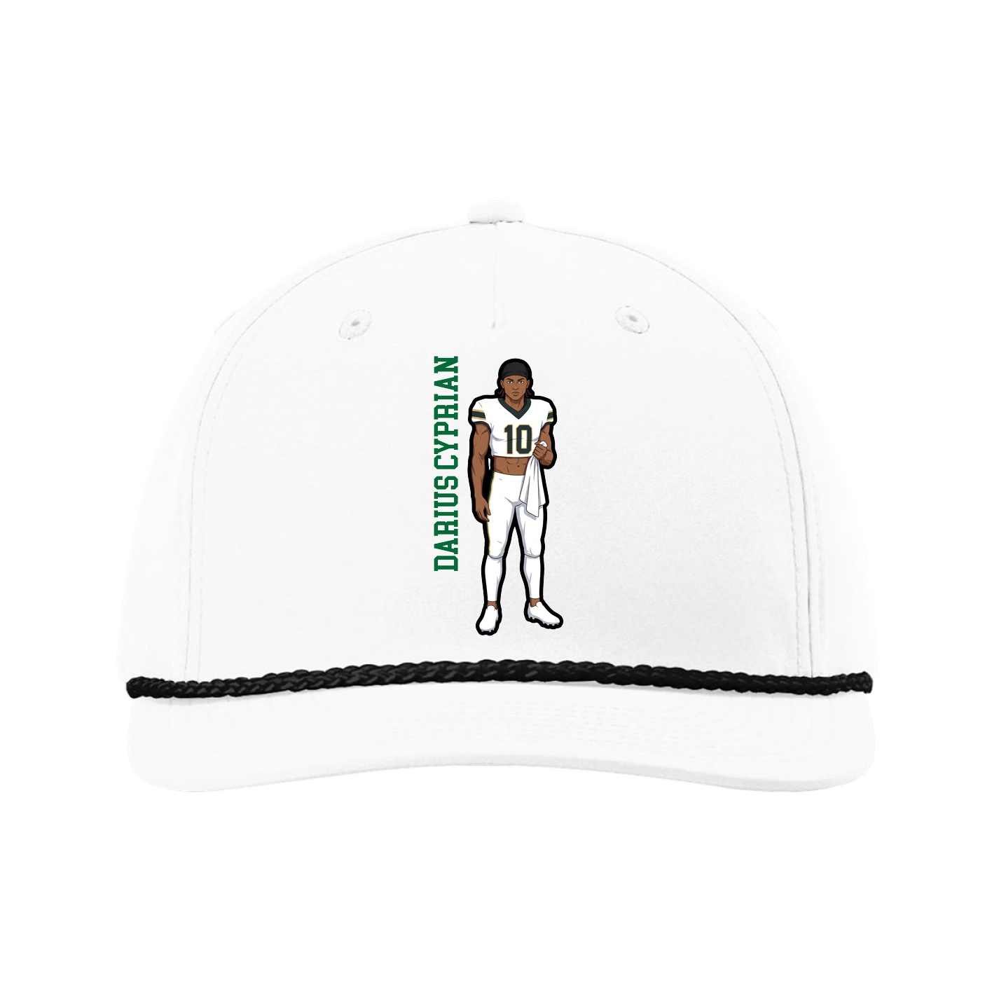 Five-Panel Classic Rope Cap — Name Vertical in White
