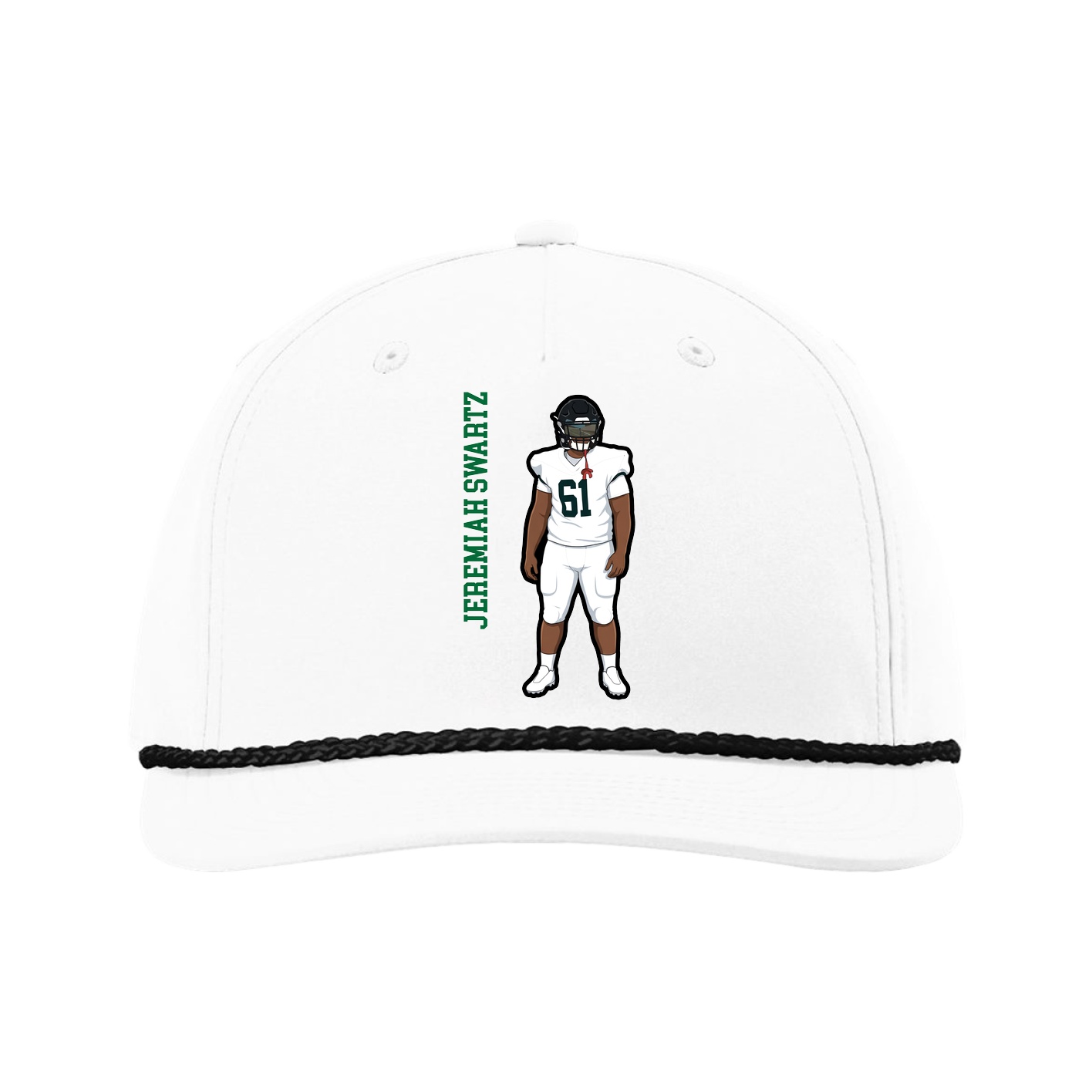 Five-Panel Classic Rope Cap — Name Vertical in White