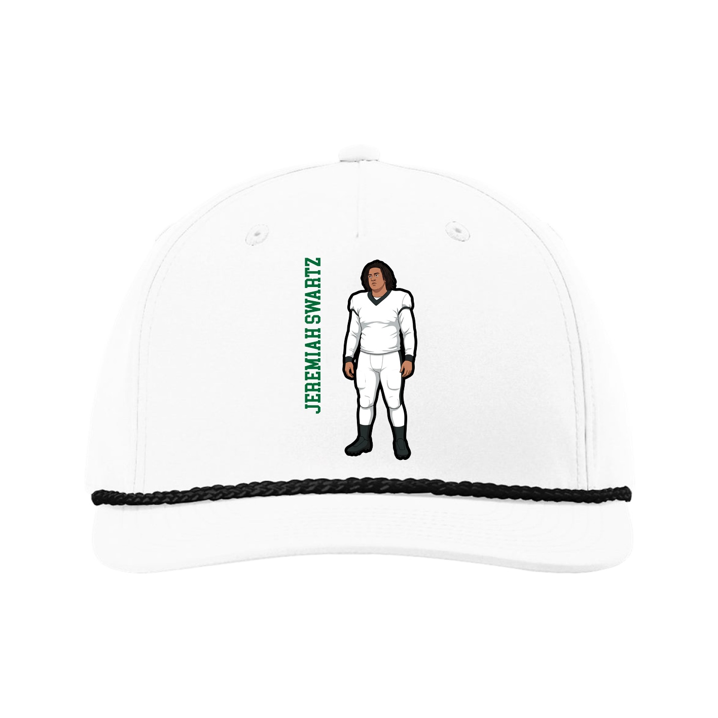 Five-Panel Classic Rope Cap — Name Vertical in White