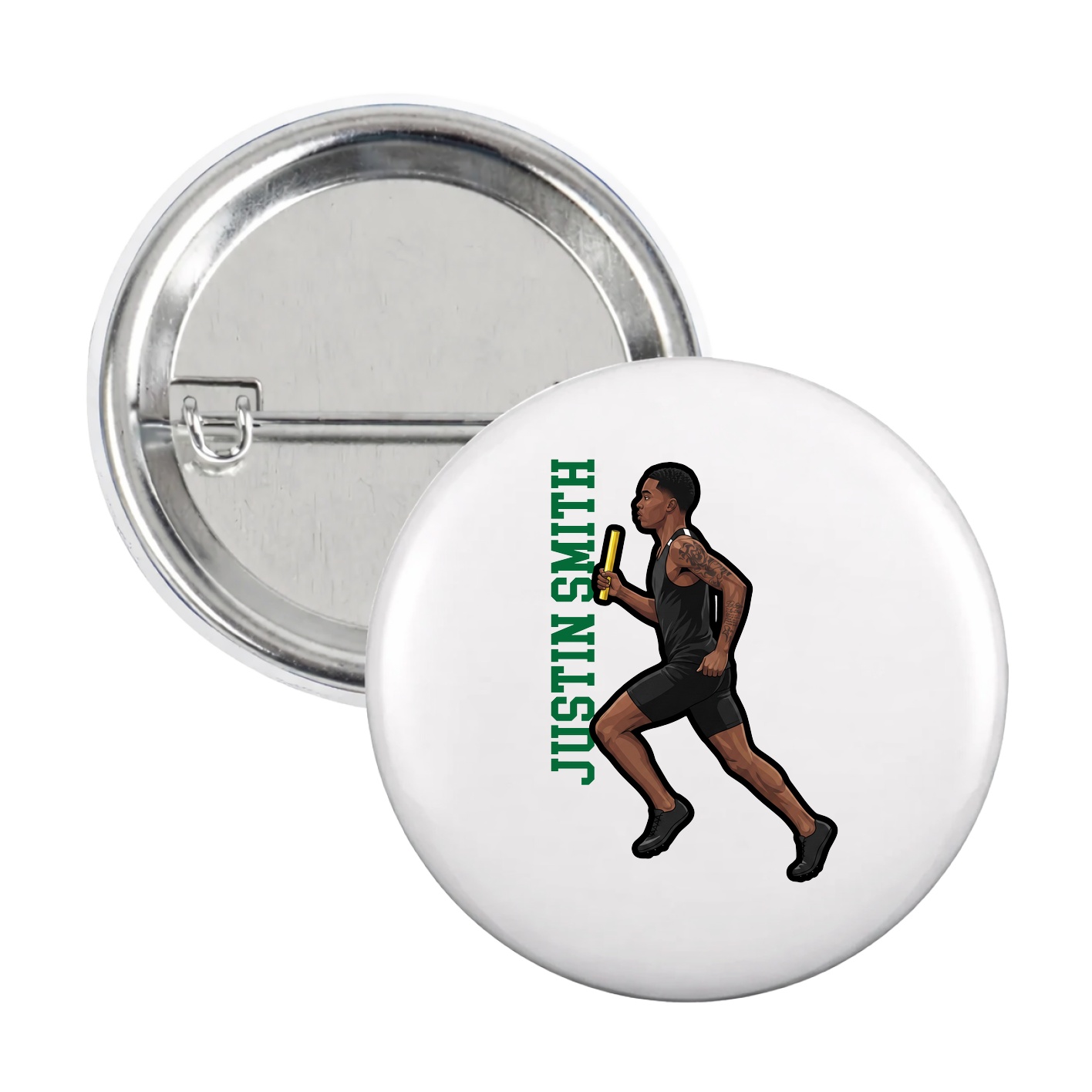 Game Day Button — Name Vertical in White