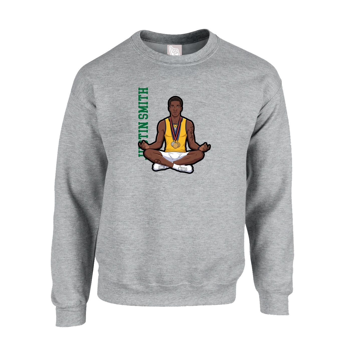 Fleece Crew — Name Vertical in Grey