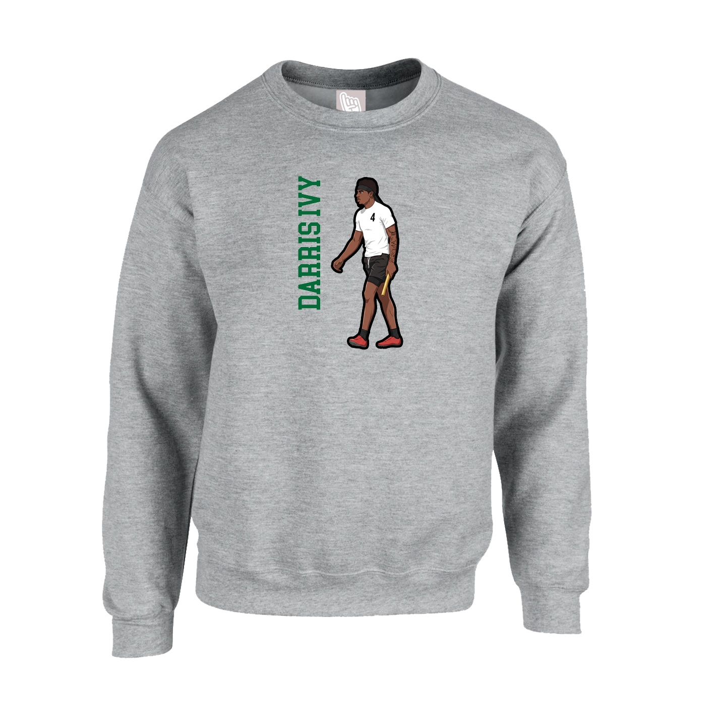 Fleece Crew — Name Vertical in Grey