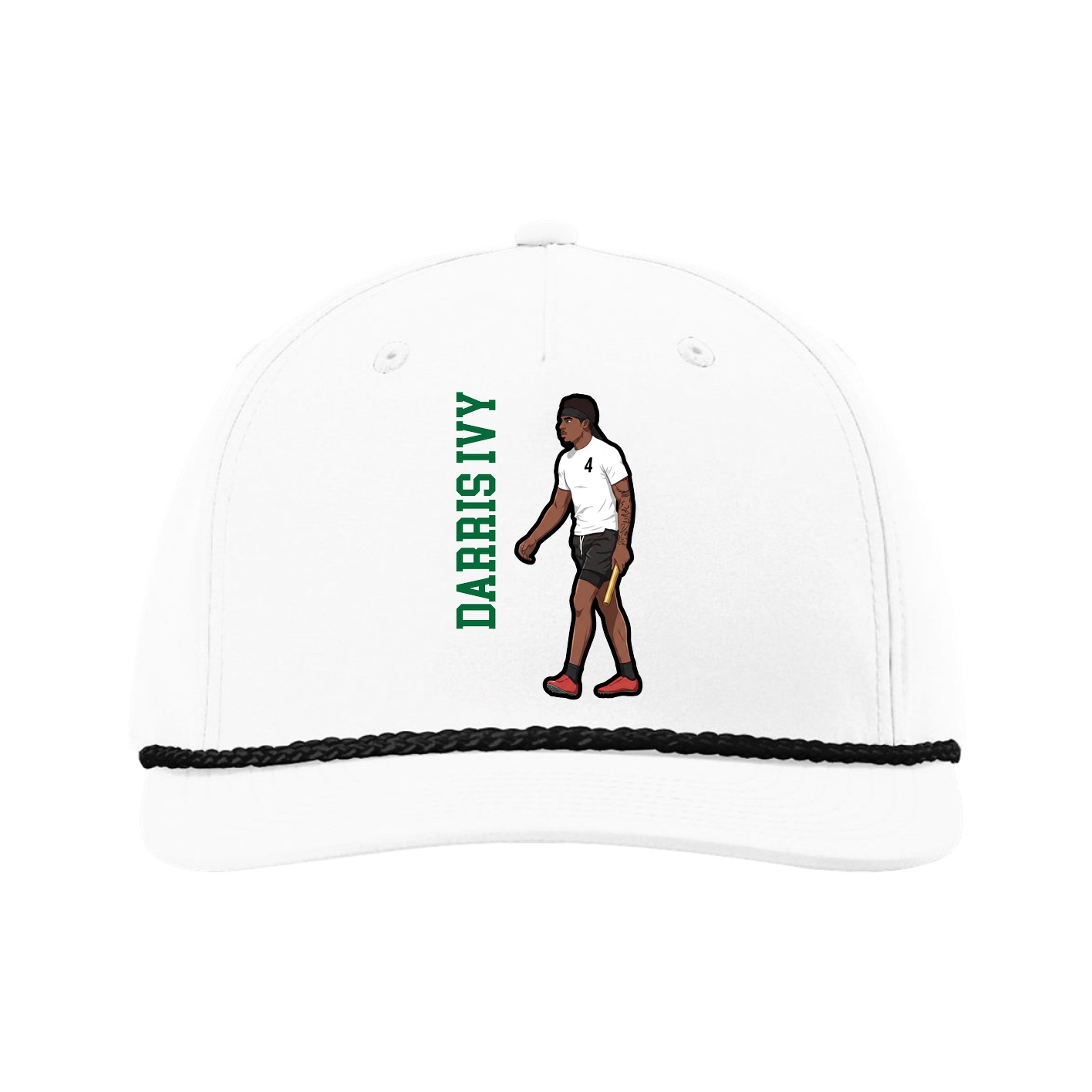 Five-Panel Classic Rope Cap — Name Vertical in White