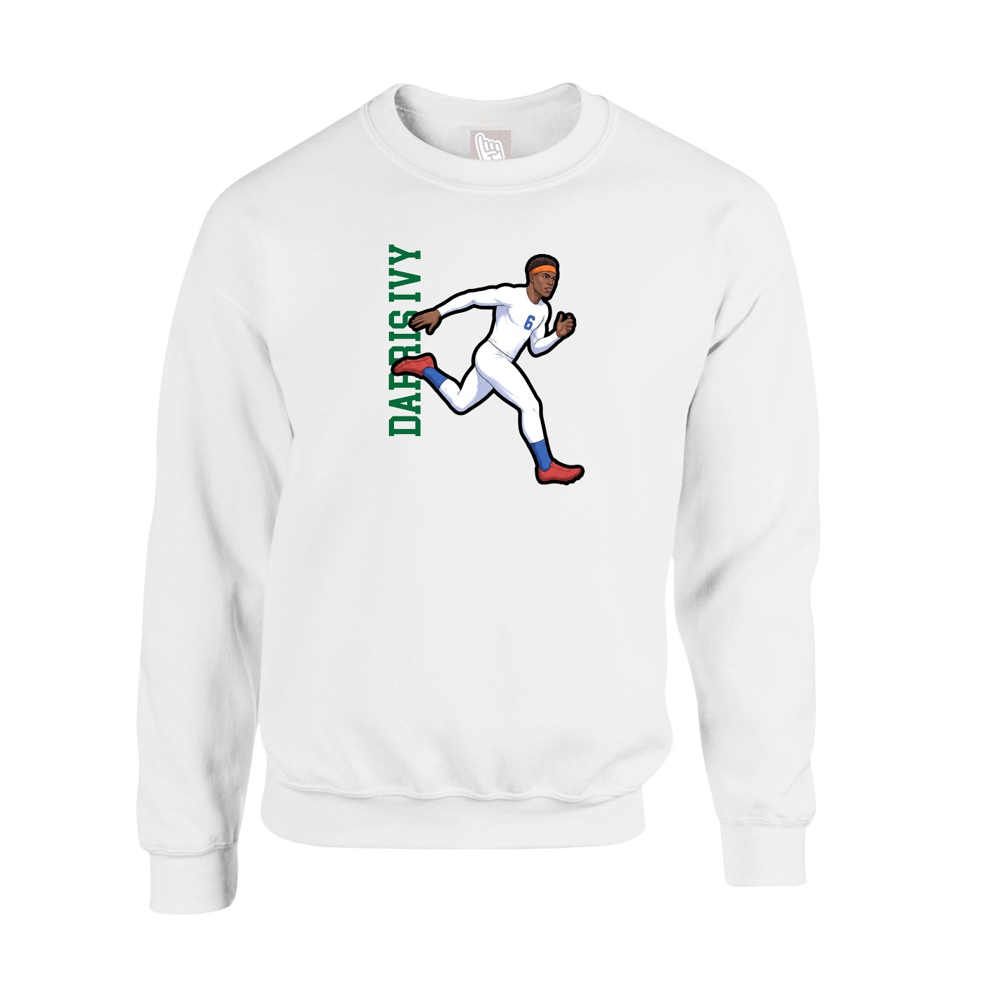 Fleece Crew — Name Vertical in White