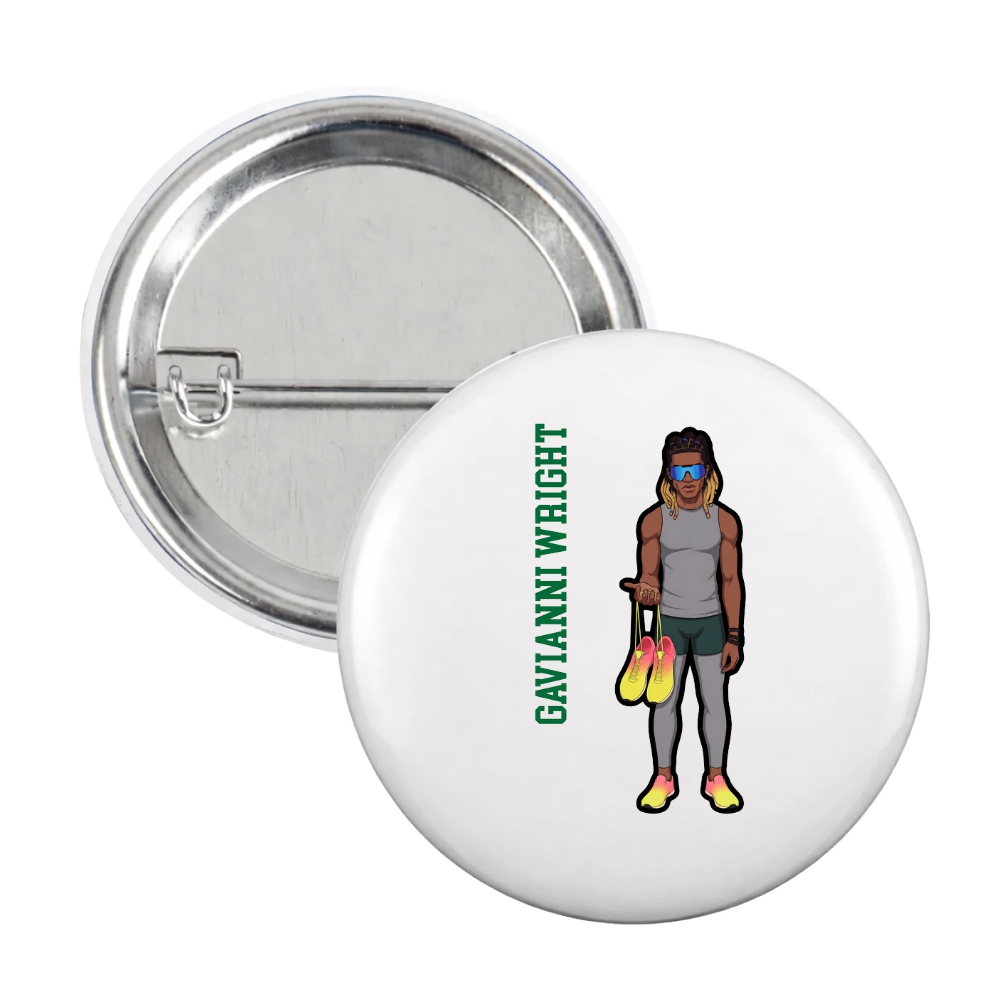 Game Day Button — Name Vertical in White