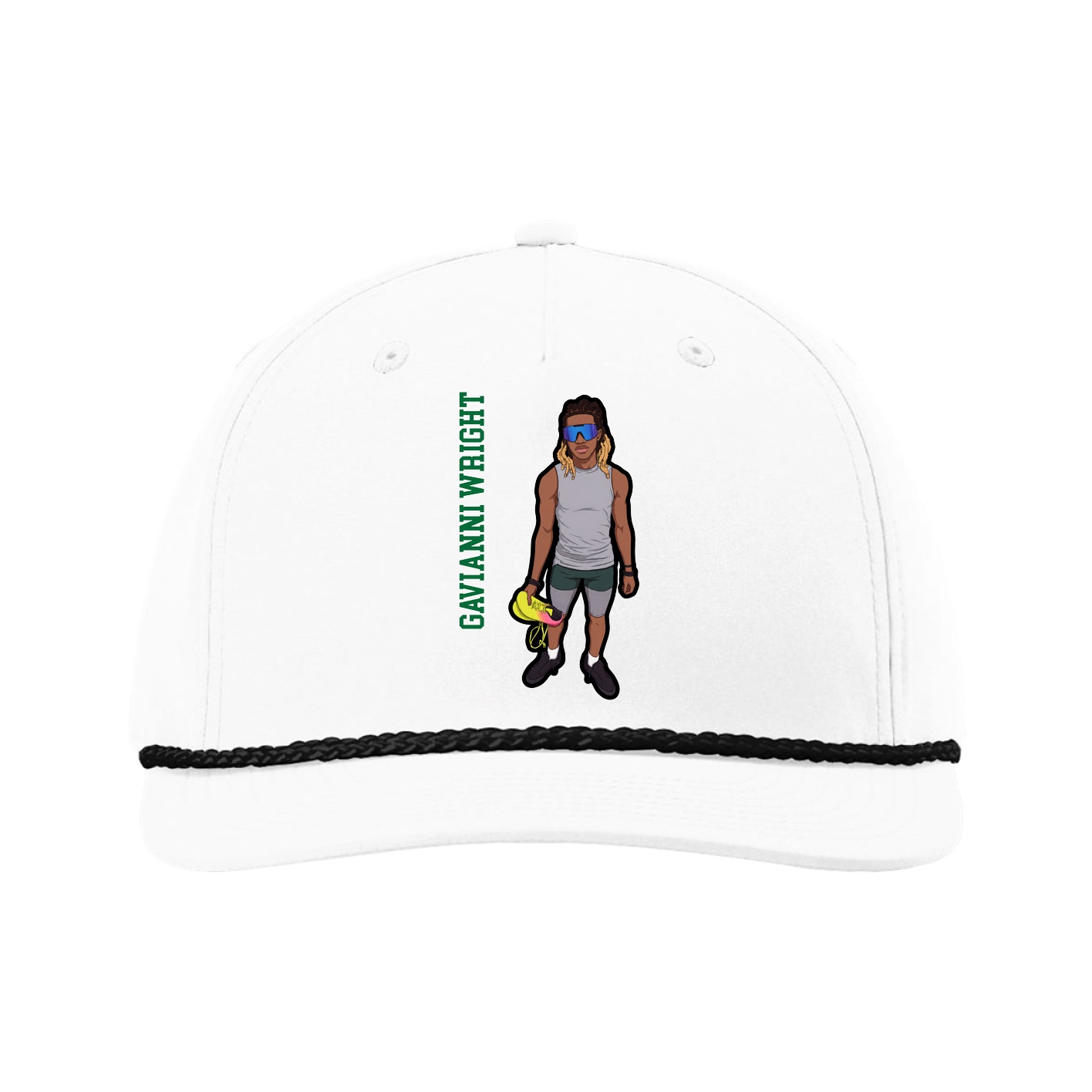Five-Panel Classic Rope Cap — Name Vertical in White