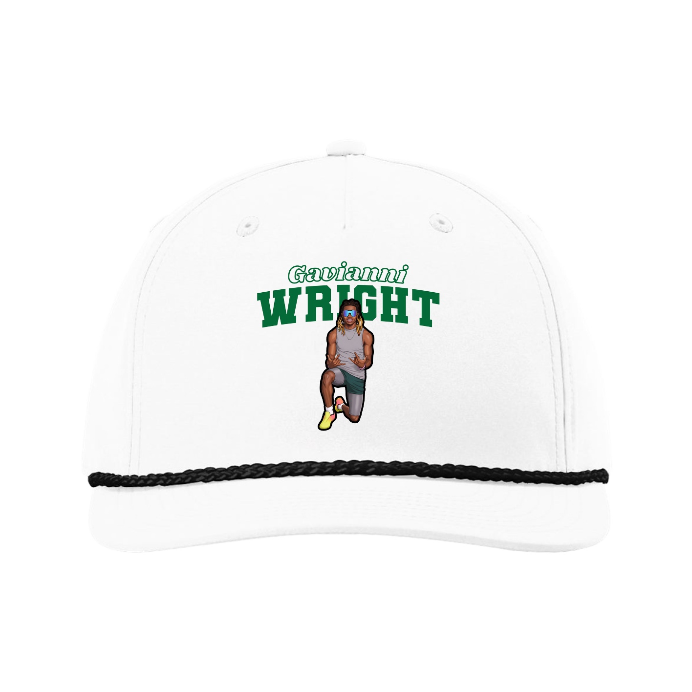 Five-Panel Classic Rope Cap — Name Arch in White
