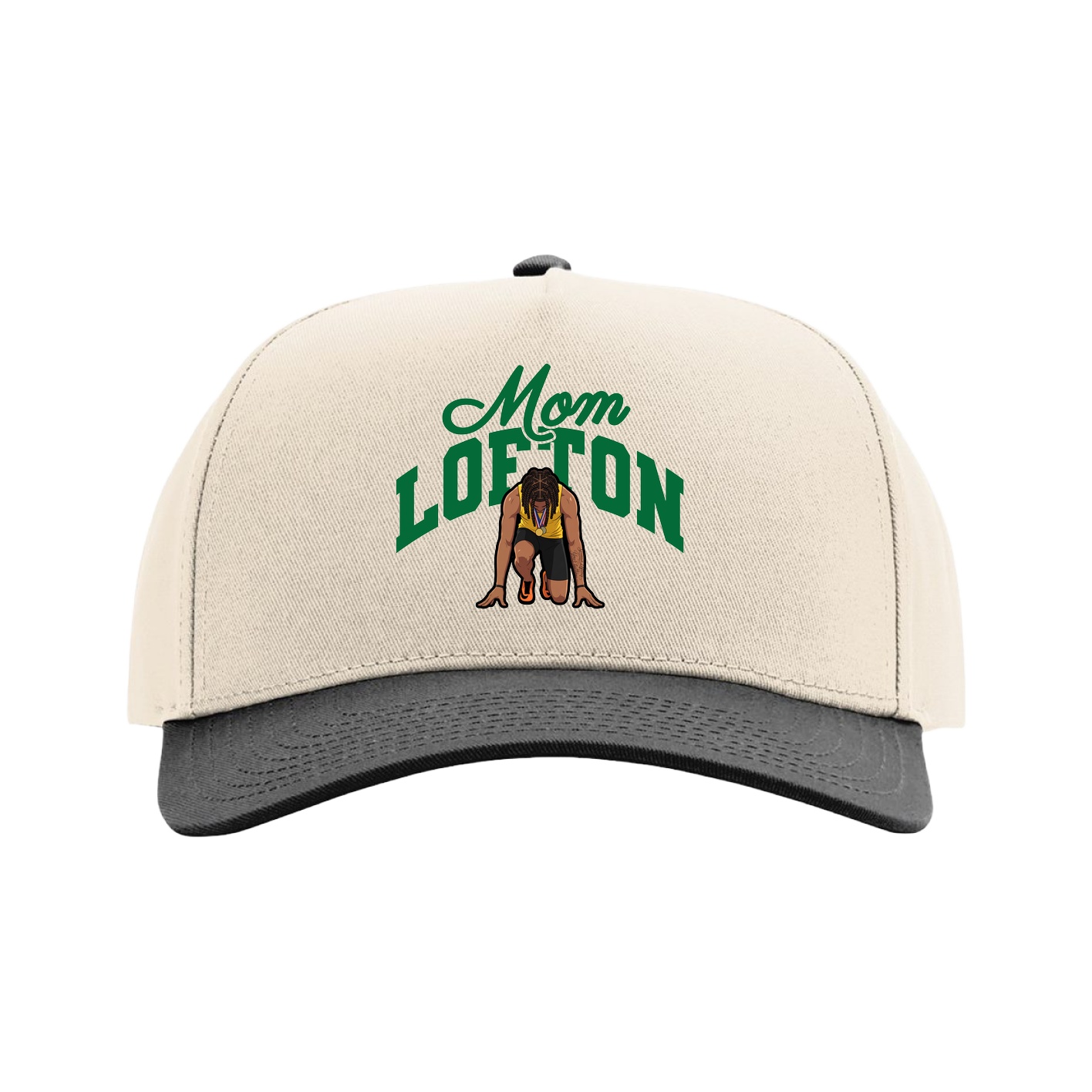 Full Fabric Five-Panel Champ Cap — Mothers Day Arch in Cream/Black