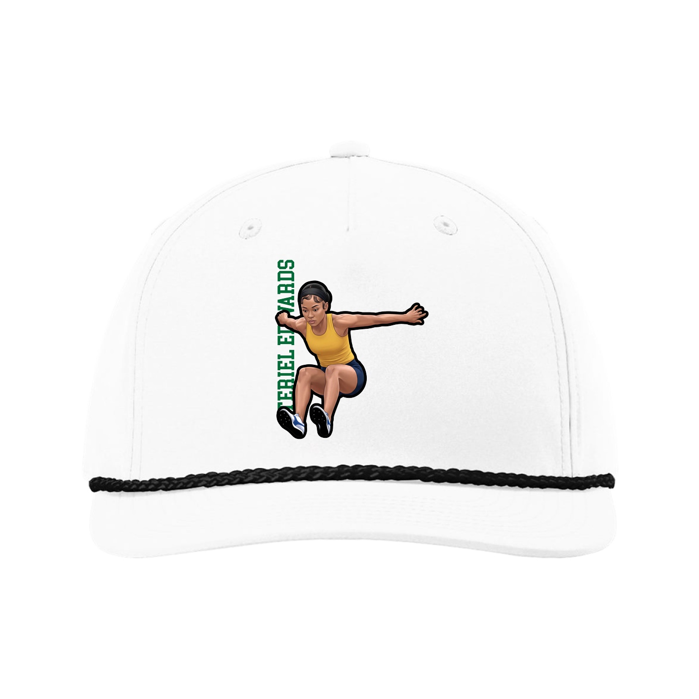 Five-Panel Classic Rope Cap — Name Vertical in White
